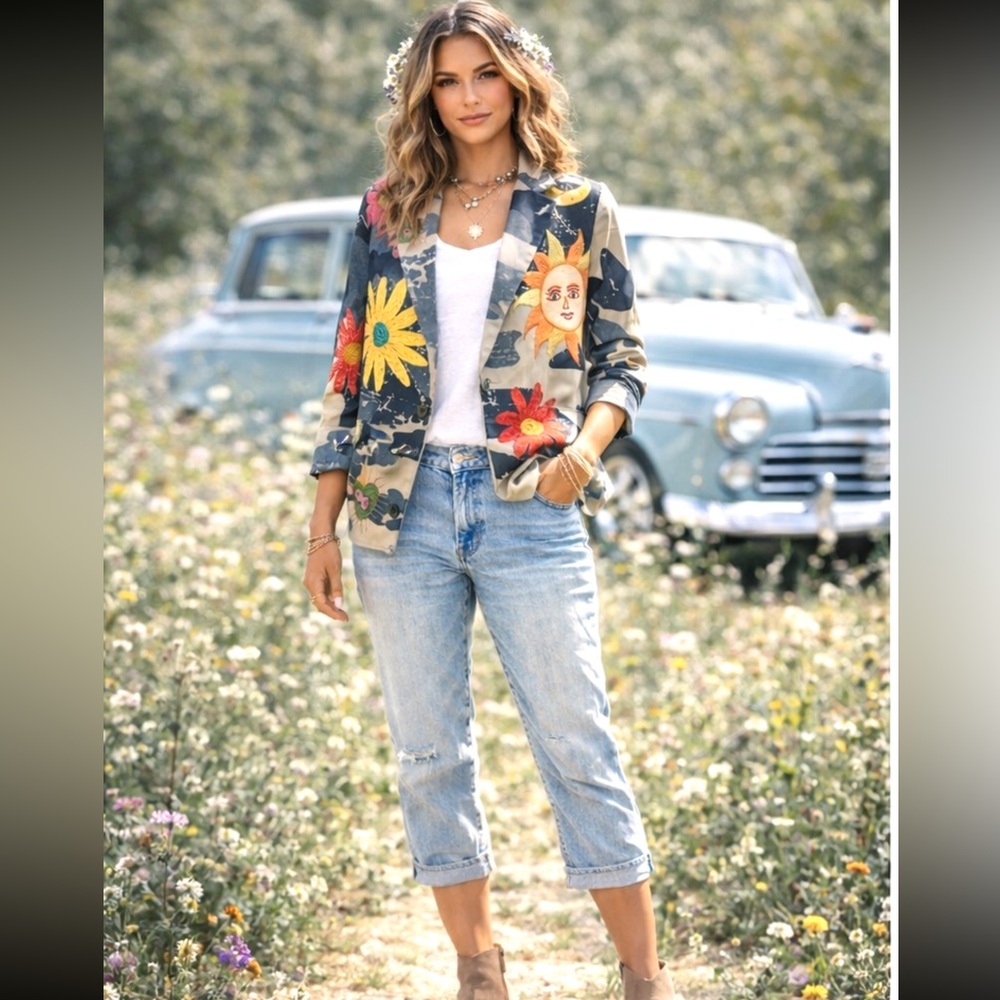 🆕 LOOWIE- Celestial Garden Statement Blazer- Made in Italy feels soft & silky